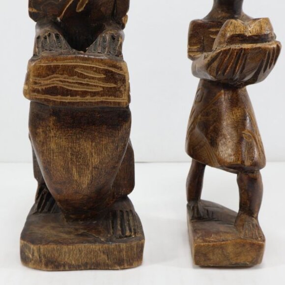 2 Vintage Primitive Figurines African Wood Carving Women Basket Tribal Folk Art - Picture 3 of 14